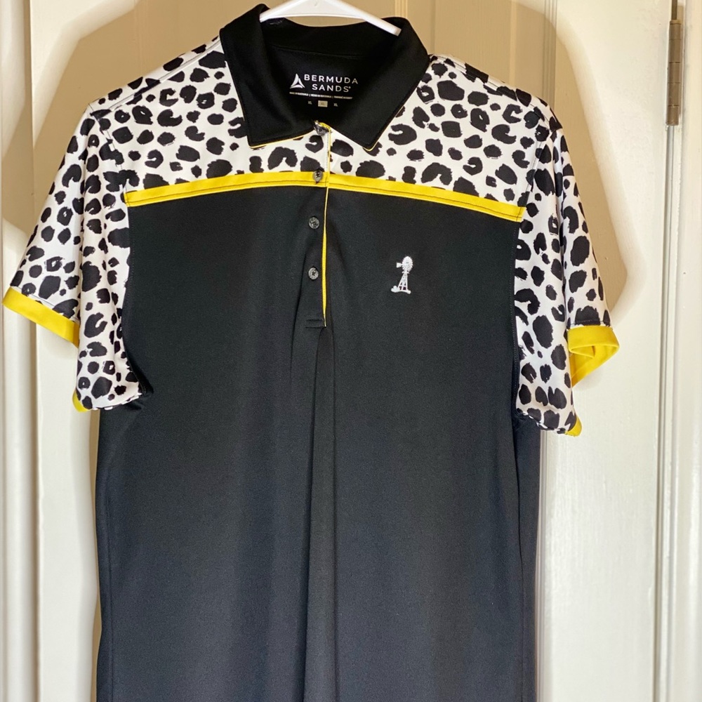 Bermuda Sands Women’s Mindy Golf Polo Shirt Black White Yellow Wick Away UPF 50+